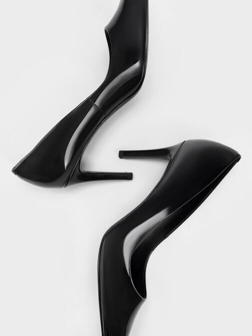 รองเท้าส้นเข็มแบบปิดส้นฟินิชหนังแก้วสังเคราะห์, หนังแก้วสีดำ, hi-res