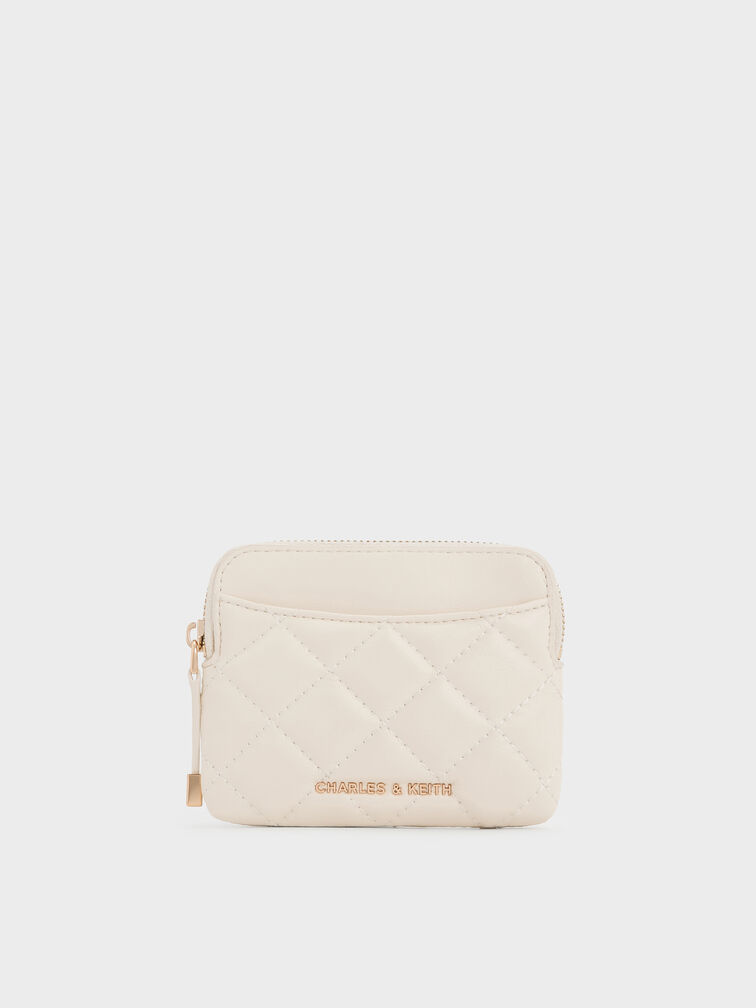 Alva Quilted Top-Zip Card Holder, Cream, hi-res