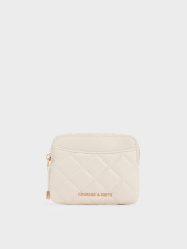 Alva Quilted Top-Zip Card Holder, Cream, hi-res
