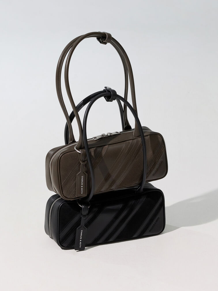 Zeya Striped Shoulder Bag, Dark Moss, hi-res