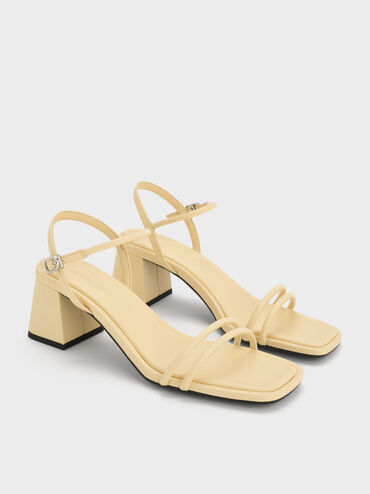 รองเท้าส้นสูงทรงสี่เหลี่ยมคางหมูพร้อมสายรัดข้อเท้า, สีเหลือง, hi-res