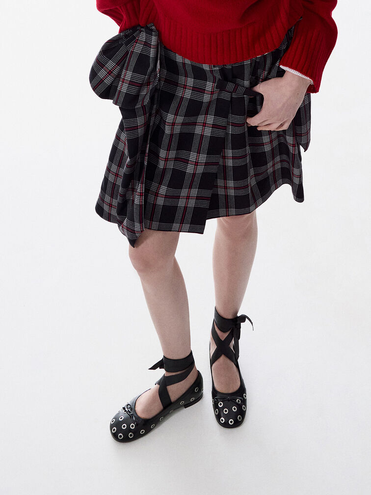 Margot Grommet Tie-Around Ballet Flats, Black, hi-res