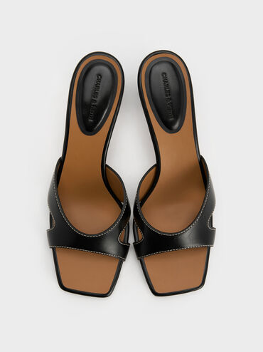 รองเท้าส้นสูงแบบเปิดส้นหัวรองเท้าแบบเหลี่ยมดีเทลคัตเอาท์, สีดำ, hi-res