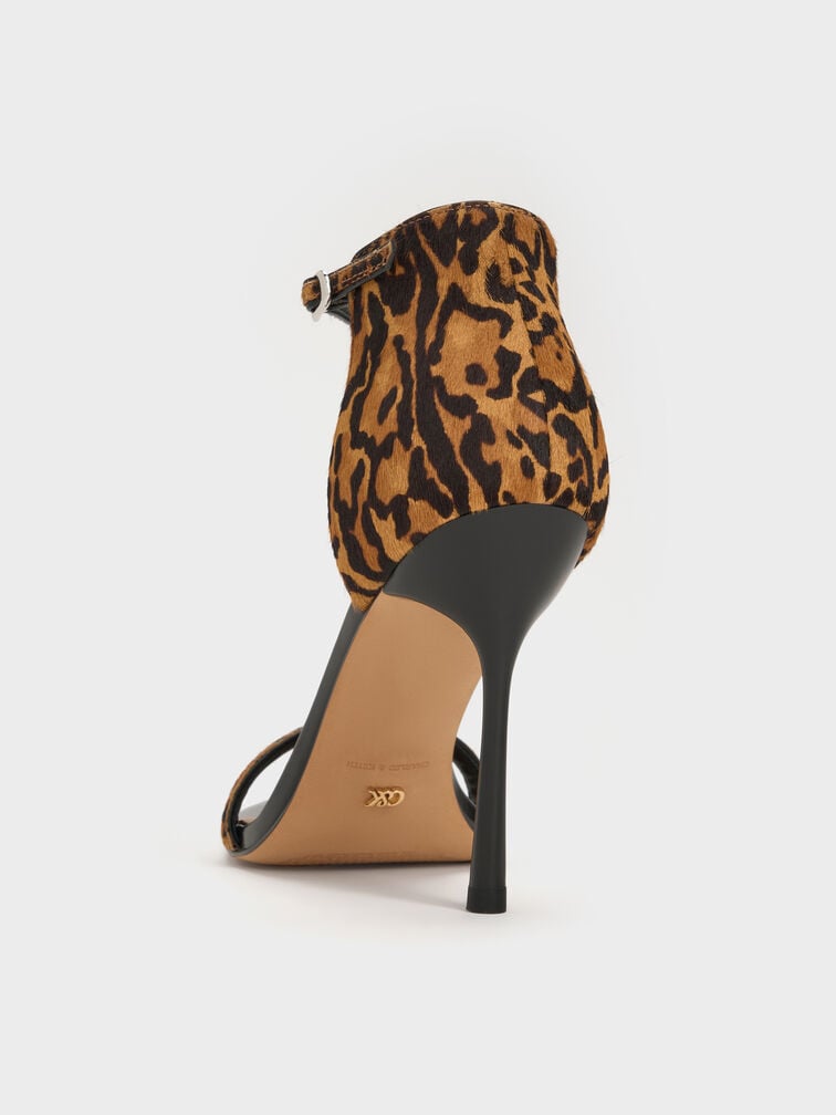 Kyra Calf Hair Leopard-Print Stiletto Sandals, Animal Print Brown, hi-res
