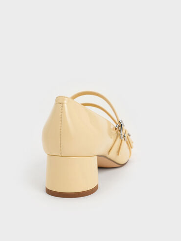 Patent Double-Strap Mary Jane Pumps, Butter, hi-res