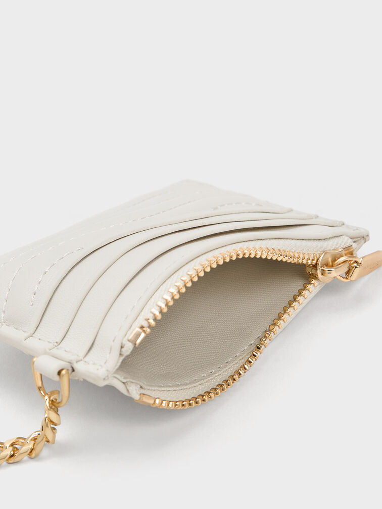 Aubrielle Stitch-Trim Zip Card Holder, White, hi-res