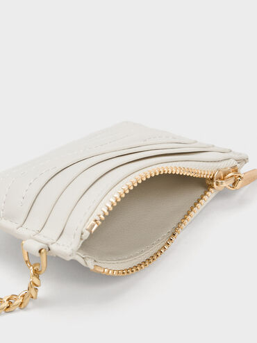 Aubrielle Stitch-Trim Zip Card Holder, สีขาว, hi-res
