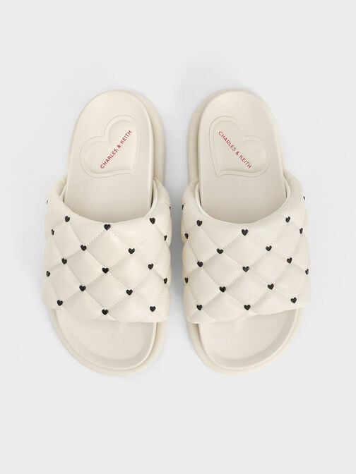 Dahlia Padded Quilted Heart-Print Sandals, , hi-res