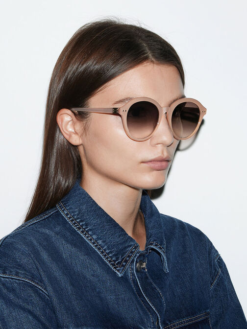 Recycled Acetate Round Cat-Eye Sunglasses, , hi-res