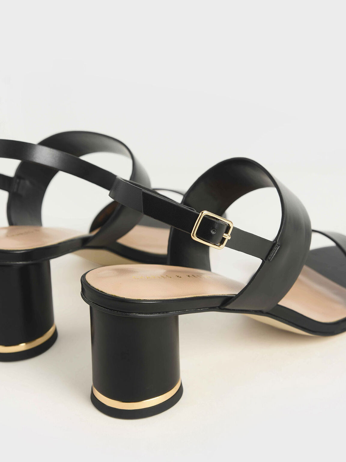 Cylindrical Heel Sandals, Black, hi-res