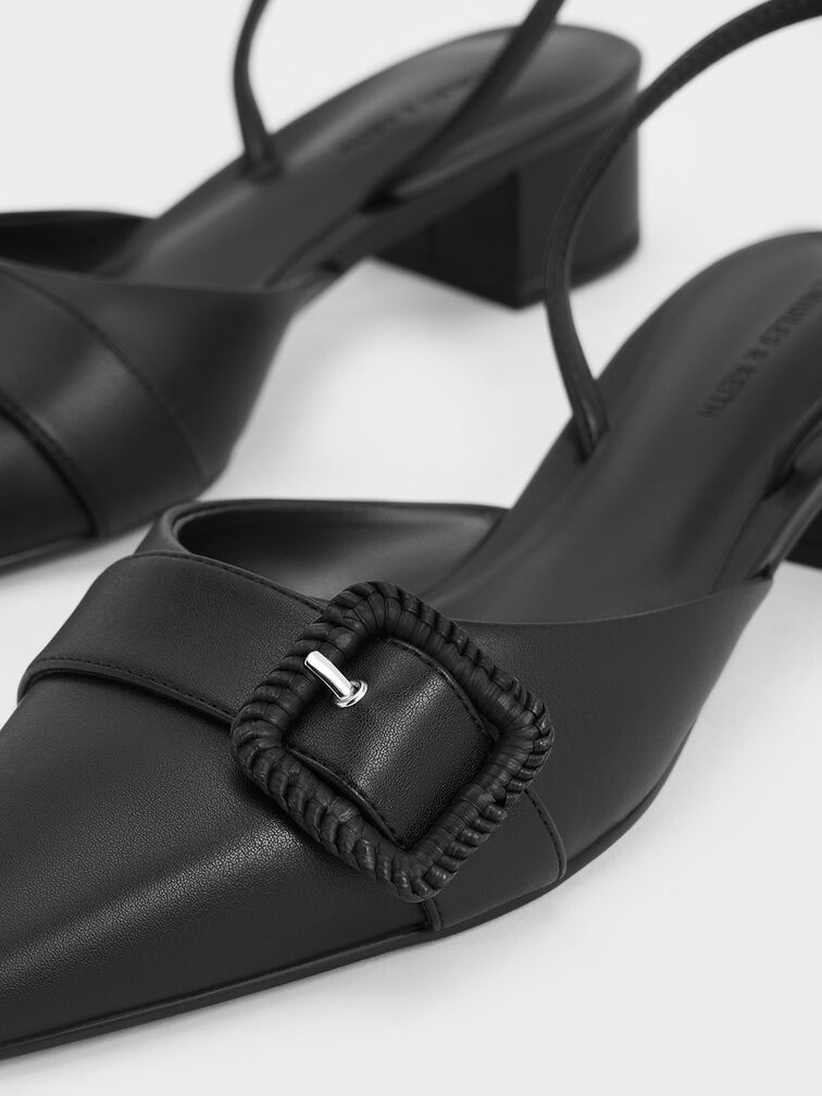 Woven-Buckle Slingback Pumps, Black, hi-res