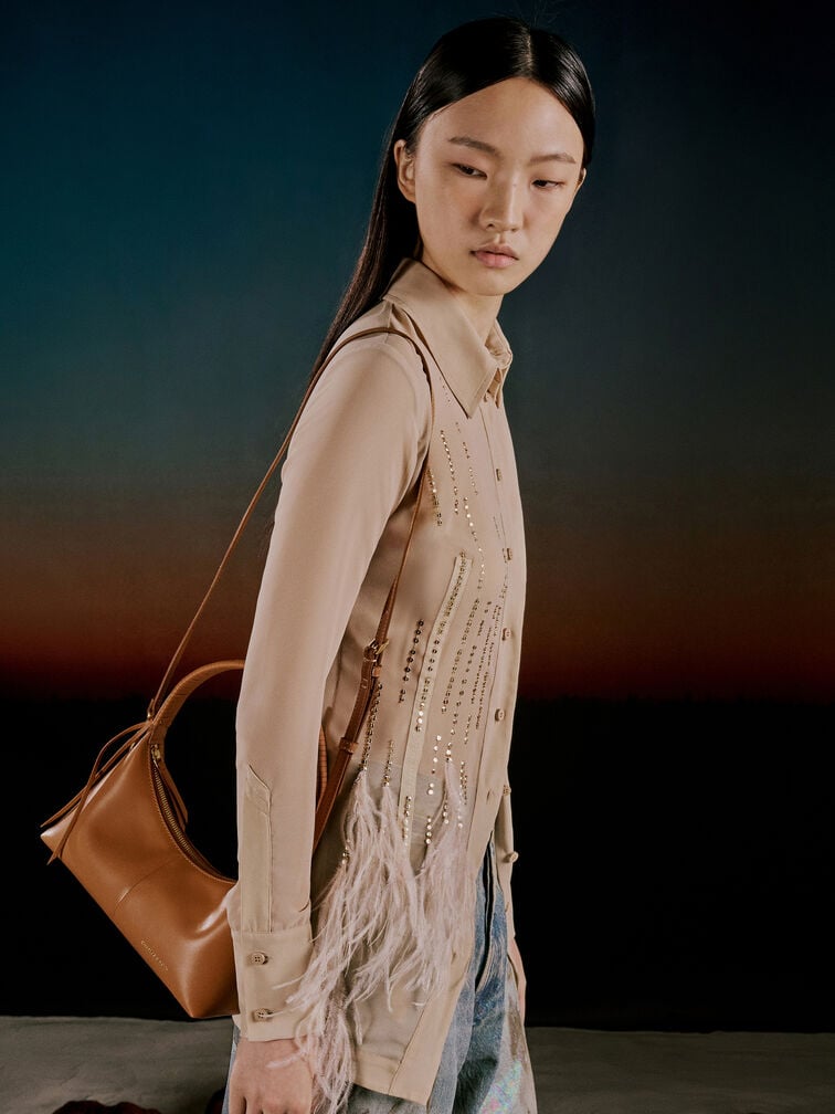 กระเป๋าสะพายไหล่รุ่น Simone, สีรัสเซ็ตบราวน์, hi-res