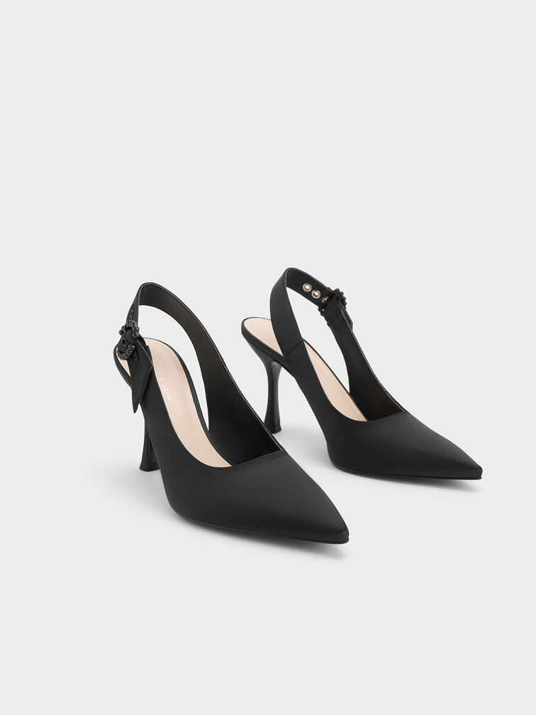 Embellished Recycled Polyester Slingback Pumps, , hi-res