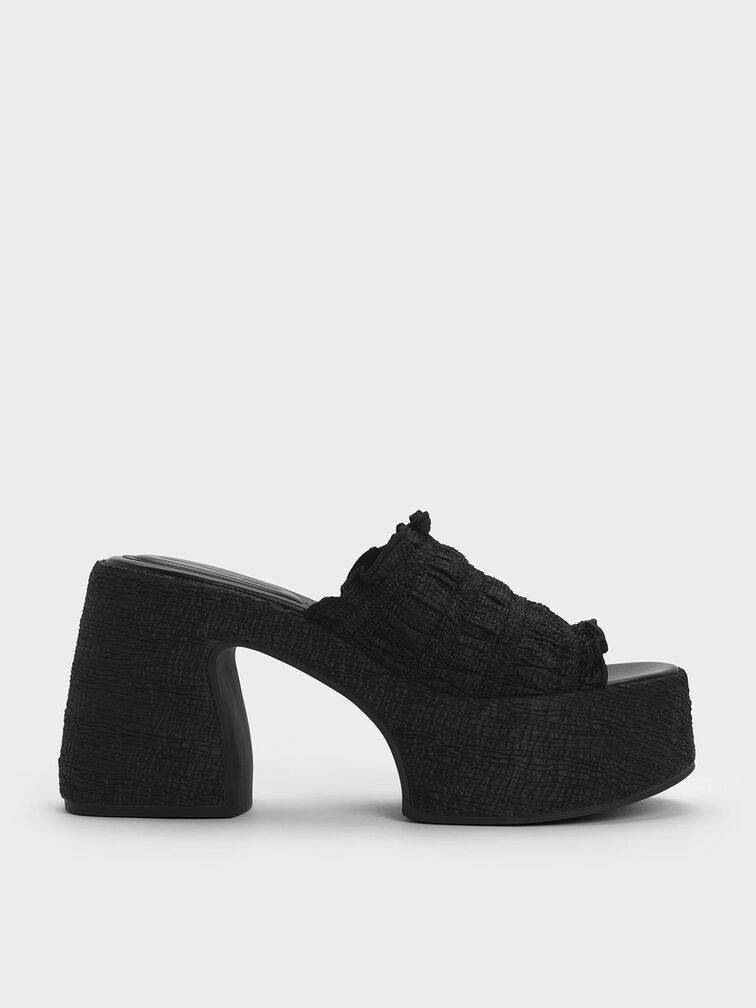 Nuala Ruched Platform Mules, Black, hi-res