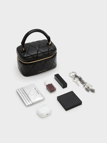 Arwen Quilted Top Handle Vanity Bag, Black, hi-res