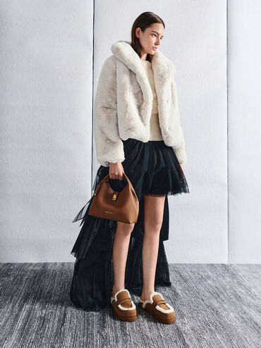 กระเป๋าทรงถังตกแต่งตัวล็อคแบบหมุนรุ่น Chance, สีช็อคโกแลต, hi-res