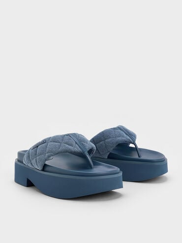 Denim V-Strap Platform Thong Sandals, Denim Blue, hi-res