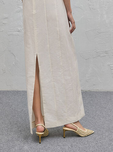 Studded Cut-Out Kitten-Heel Slingback Pumps, Cream, hi-res