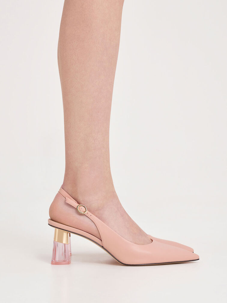 See-Through Trapeze Heel Slingback Pumps, , hi-res