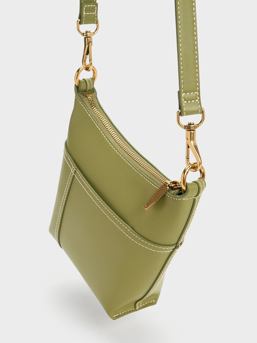 Anthea Contrast-Trim Shoulder Bag, สีโอลีฟ, hi-res