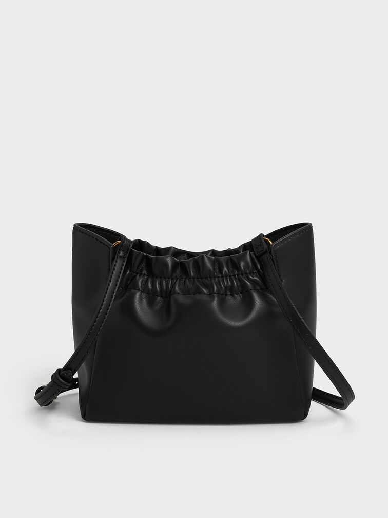 Brigette Ruched Chain-Handle Shoulder Bag, Black, hi-res