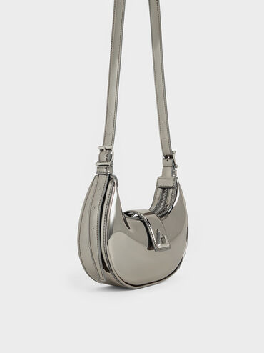 Trice Metallic-Accent Belted Shoulder Bag, Pewter, hi-res