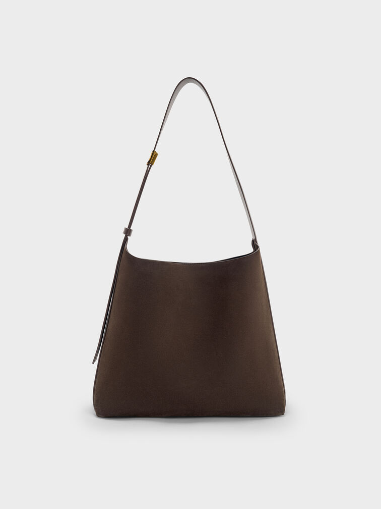 Edna Recycled Suede Hobo Bag, Espresso Brown, hi-res