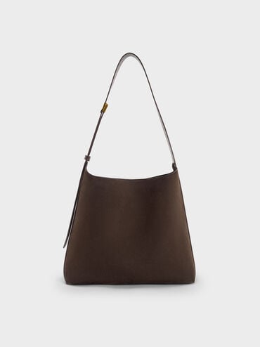 Edna Recycled Suede Hobo Bag, Espresso Brown, hi-res