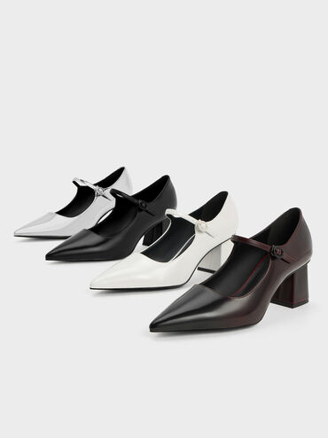 Pointed-Toe Mary Jane Pumps, สีขาว, hi-res