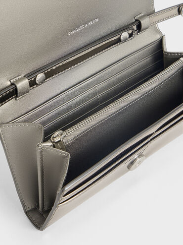 Sloane Metallic Long Wallet, Pewter, hi-res