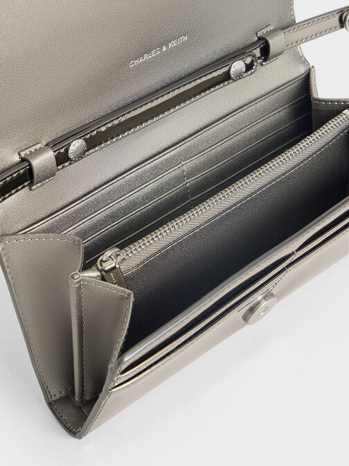 Sloane Metallic Long Wallet, Pewter, hi-res