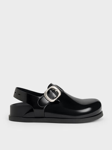 Buckled Slingback Mules, Black Boxed, hi-res
