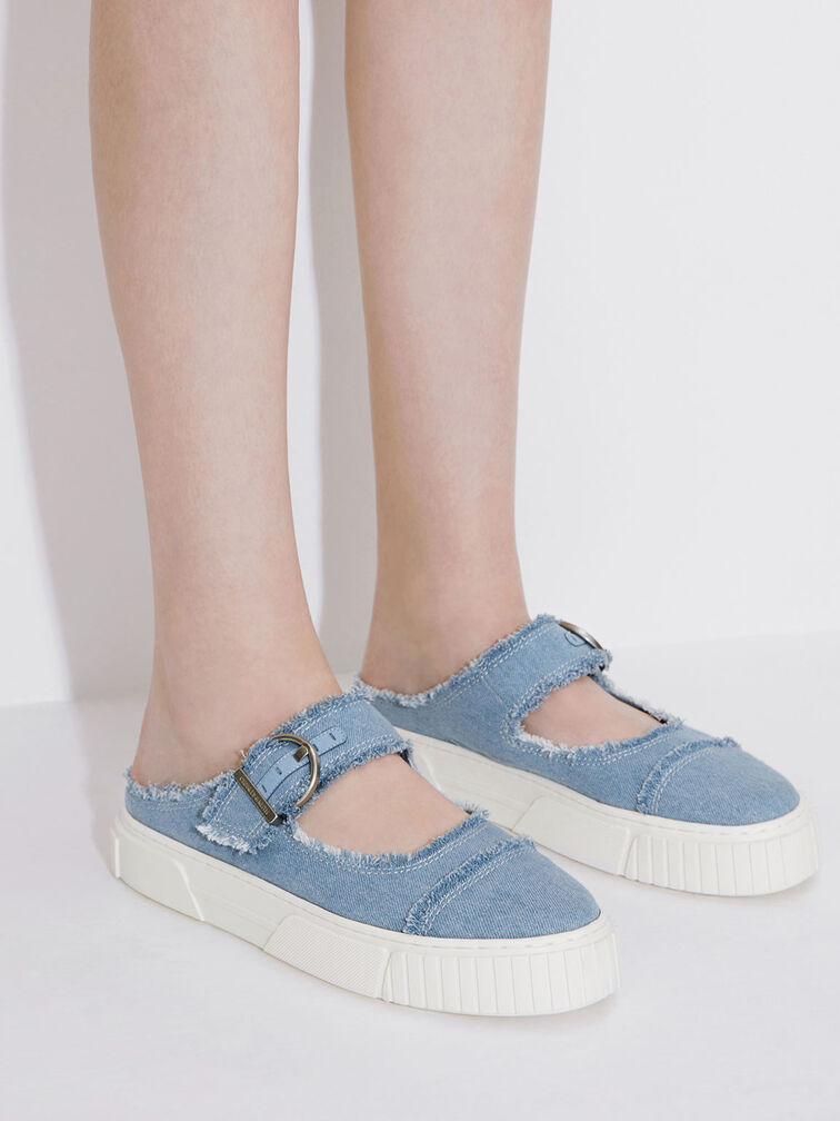 Denim Buckled Slip-On Sneakers, , hi-res