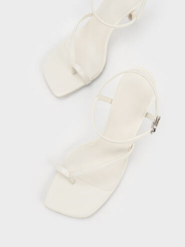 Toe-Loop Flare Heel Sandals, สีขาว, hi-res