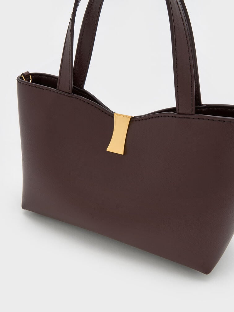 กระเป๋าโท้ทดีเทลเมทัลลิครุ่น Lilibet, สีพลัม, hi-res