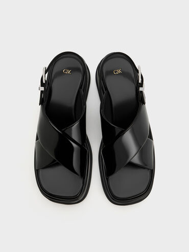 Caria Leather Platform Sandals, Black Boxed, hi-res