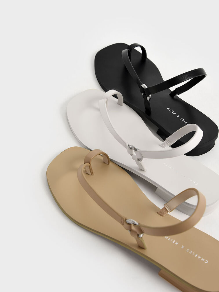 Toe Ring Asymmetric Flat Sandals, สีดำ, hi-res