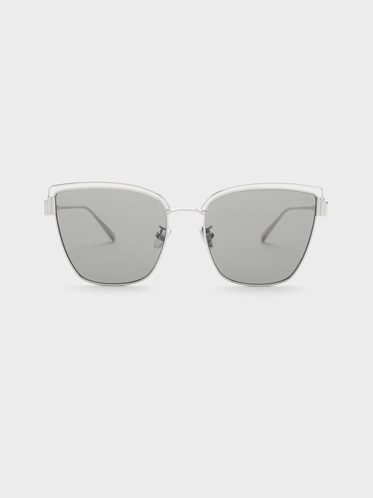 Wire-Frame Cat-Eye Sunglasses, Silver, hi-res