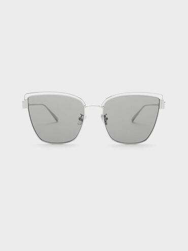 Wire-Frame Cat-Eye Sunglasses, Silver, hi-res
