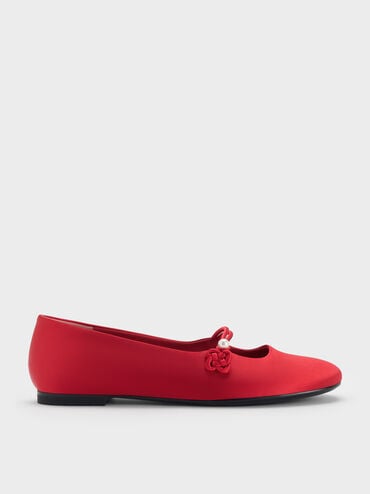 Orinda Knot-Pearl Mary Jane Flats, Red, hi-res