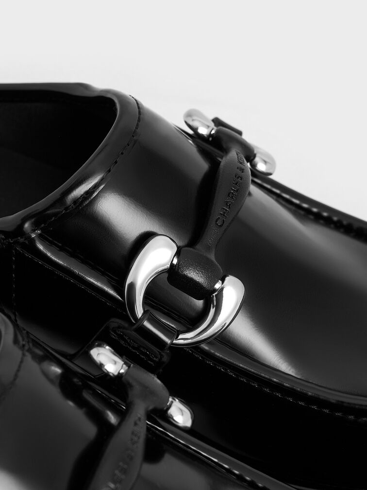 Metallic Accent Platform Mules, Black Boxed, hi-res