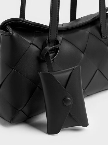 Maribel Woven Trapeze Shoulder Bag, Black, hi-res