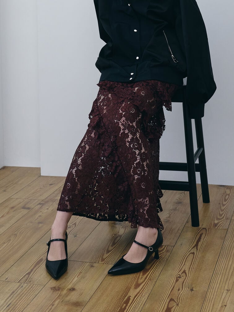 Pointed Mary Jane Pumps, Black Boxed, hi-res