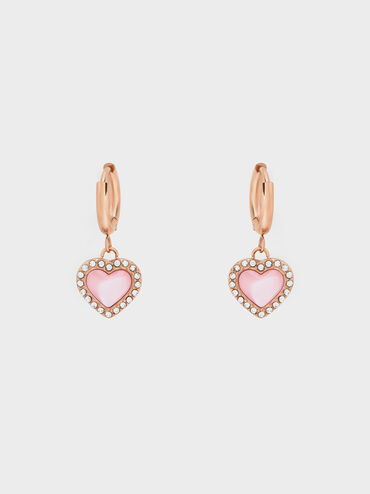 Annalise Crystal Heart-Stone Hoop Earrings, Rose Gold, hi-res