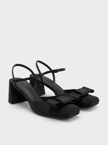 Brantley Bow Ankle-Strap Pumps, Black Textured, hi-res