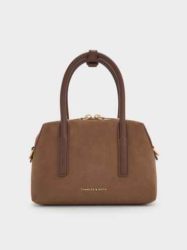 Deyna Recycled Suede Bowling Bag, Mocha Brown, hi-res
