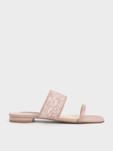 Lace & Mesh Slide Sandals, , hi-res