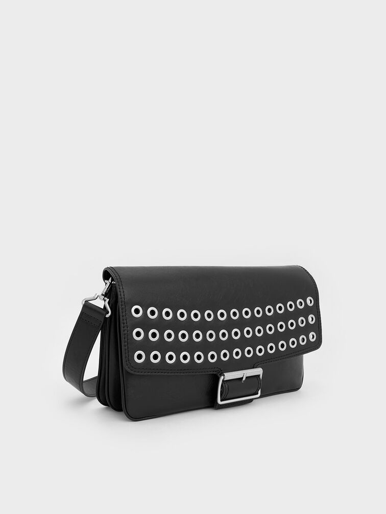 Liv Grommet Chain-Handle Shoulder Bag, Noir, hi-res