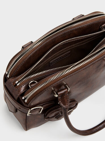 Nellie Heart-Charm Bowling Bag, Distressed Coffee, hi-res