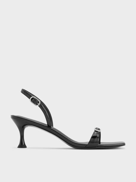 Buckled Slingback Kitten Heels, Black Boxed, hi-res